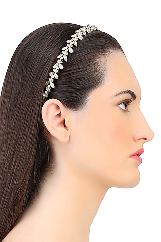 Black Diamond and Grey Opal Crystal Embellished Headband by Karleo
