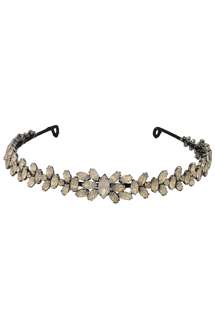 Karleo presents Black diamond and grey opal crystal embellished headband available only at Pernia's Pop Up Shop.