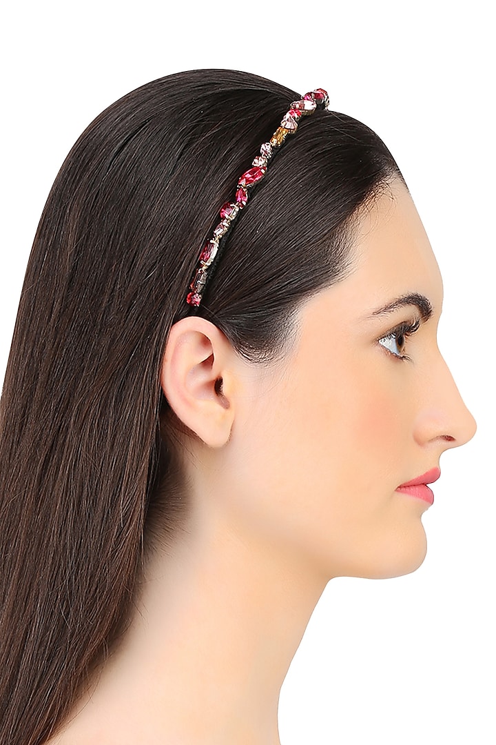 Ruby, Rose, and Vintage Rose Crystal Embellished Headband by Karleo