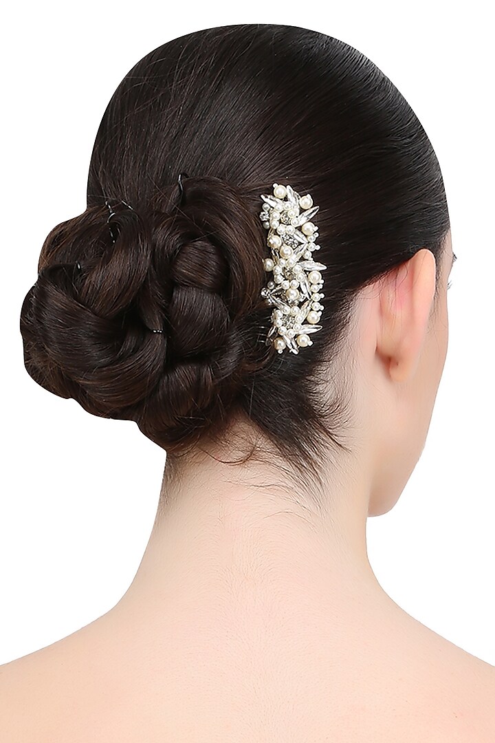 White Pearls and Crystal Mix Embellished Haircomb by Karleo