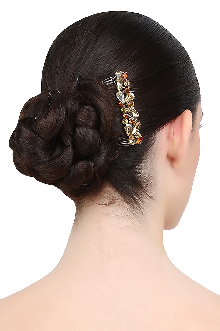 Gold, Ruby and Rose Pink Crystal Embellished Haircomb by Karleo