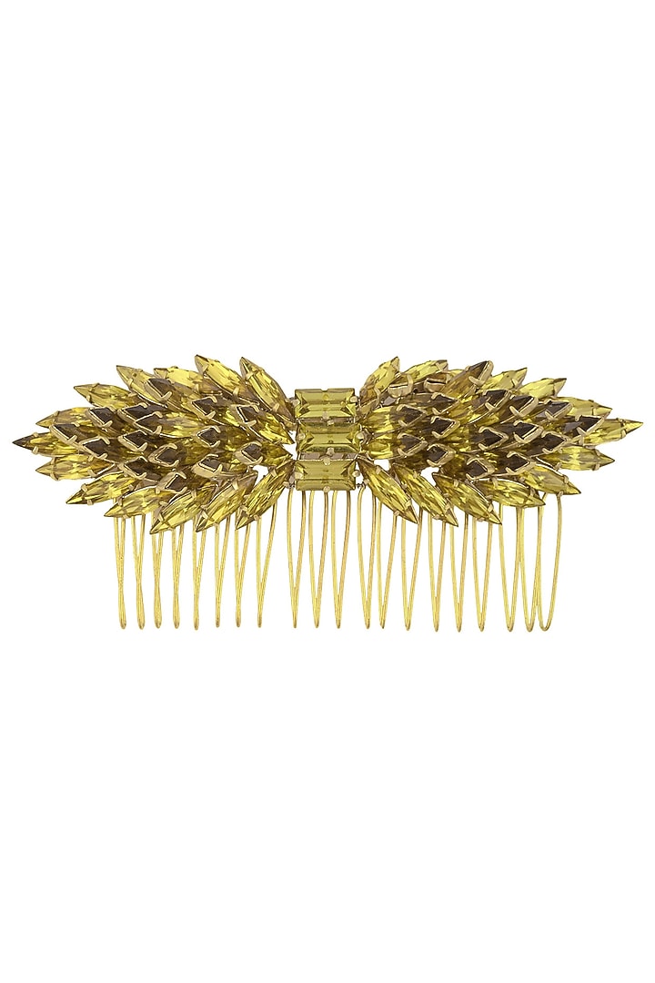 Karleo presents Gold and khaki mix crystal embellished haircomb available only at Pernia's Pop Up Shop.