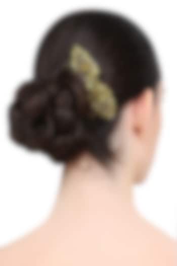 Gold and Khaki Mix Crystal Embellished Haircomb by Karleo