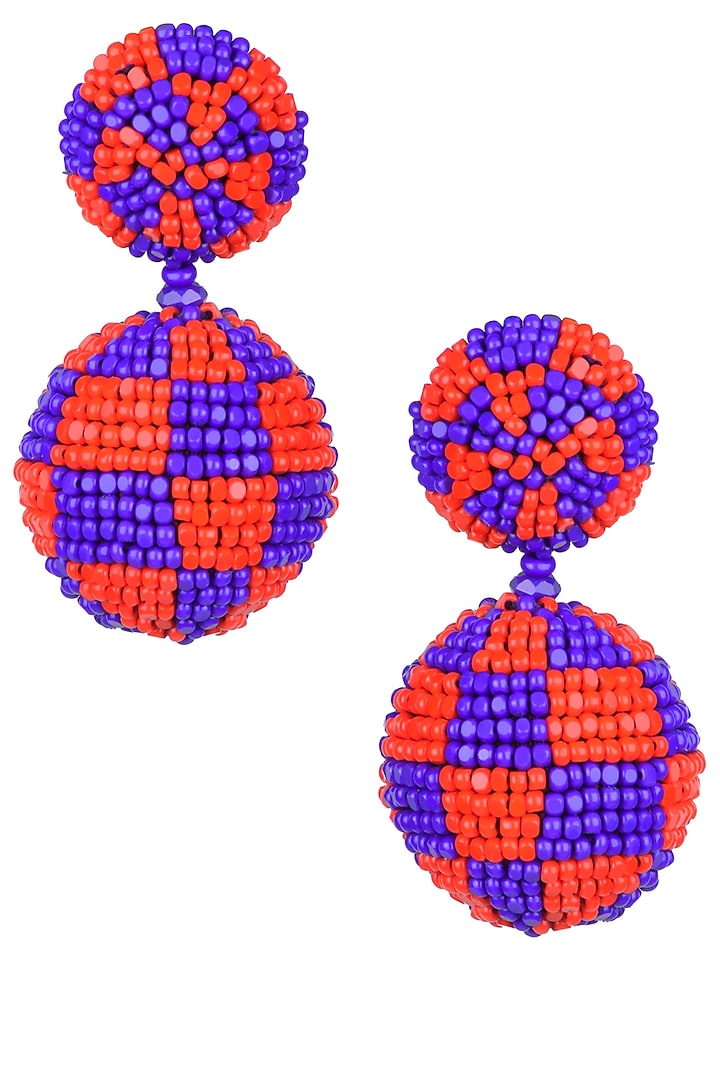 Karleo presents Pink and blue checkered double disc earrings available only at Pernia's Pop Up Shop.