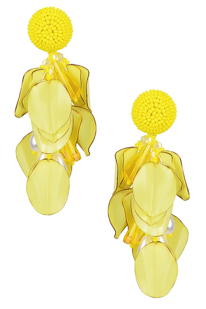 Karleo presents Yellow and white burnt petal drop earrings available only at Pernia's Pop Up Shop.