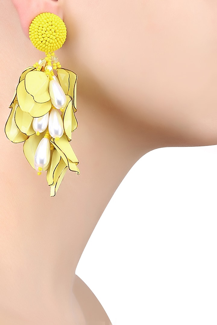 Yellow and White Burnt Petal Drop Earrings by Karleo