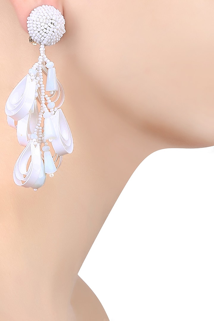 White Clustered Illusion Drop Earrings by Karleo