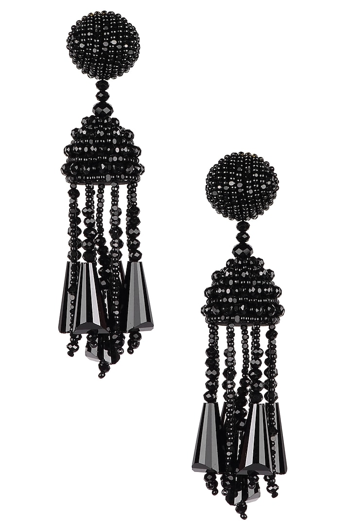 Karleo presents Classic black fringe tassel drop earrings available only at Pernia's Pop Up Shop.