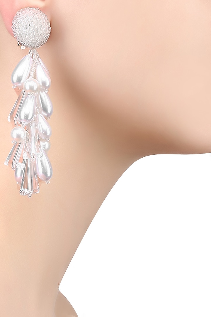 Pearl White Beaded Earrings by Karleo