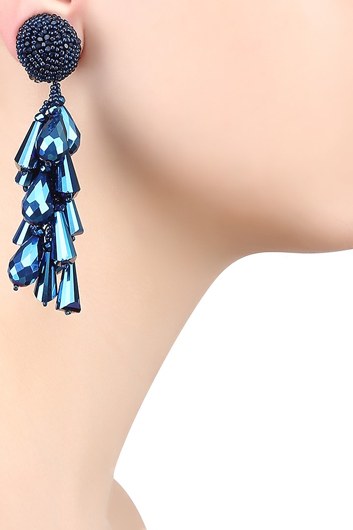 Metallic Blue Clustered Drop Earrings by Karleo