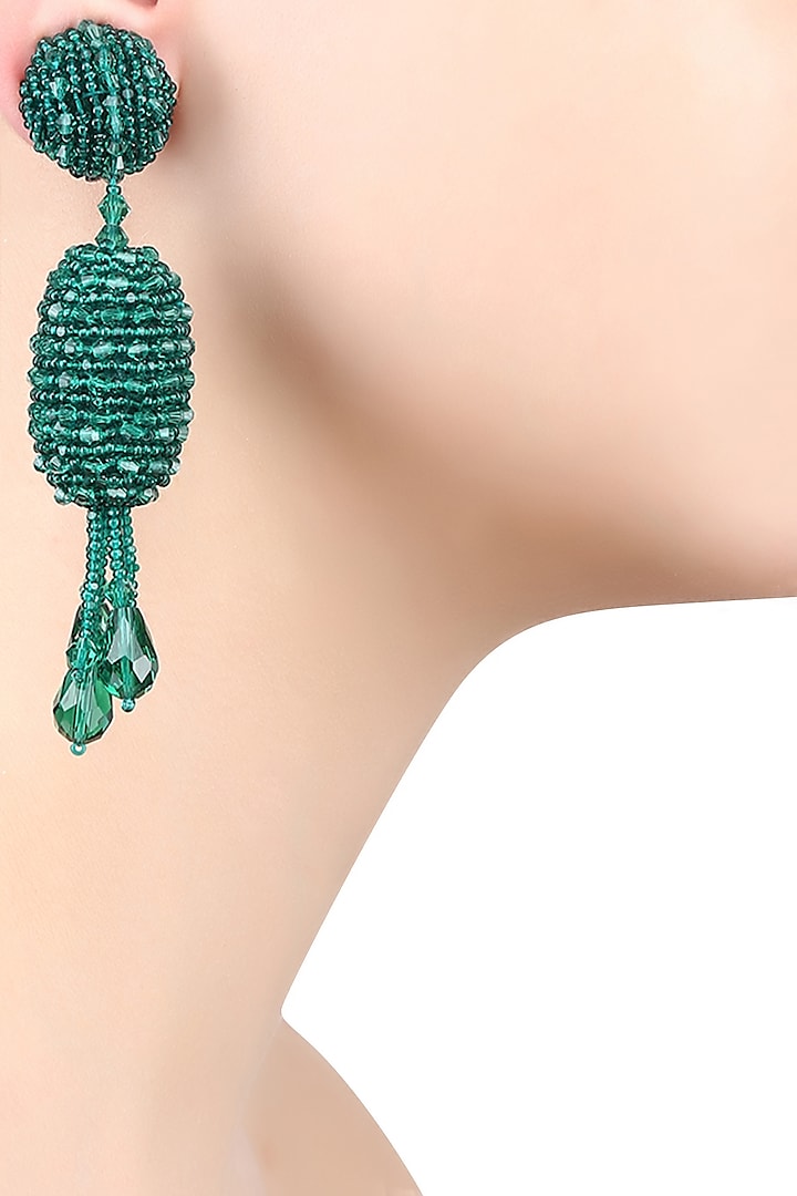 Emerald Green Flowerbud Tassel Drop Earrings by Karleo