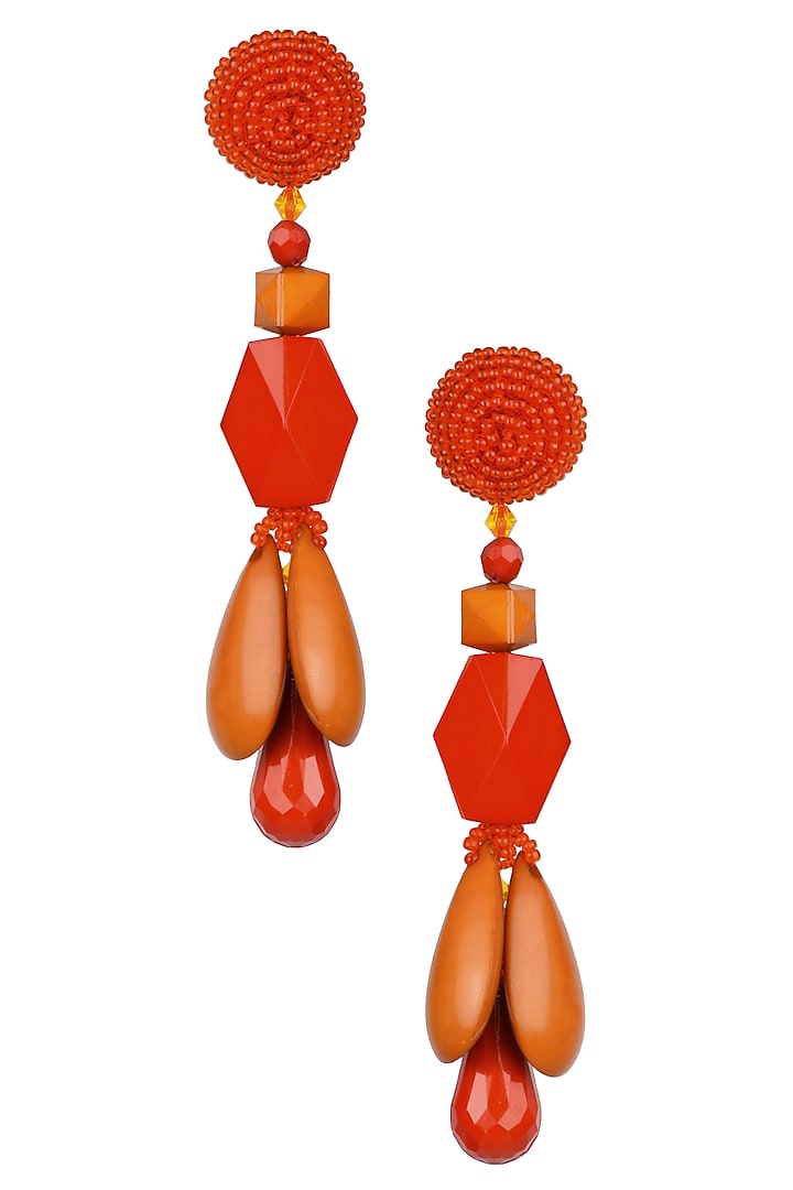 Karleo presents Red and mustard multistone tear drop earrings available only at Pernia's Pop Up Shop.