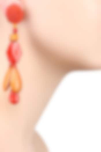 Karleo presents Red and mustard multistone tear drop earrings available only at Pernia's Pop Up Shop.