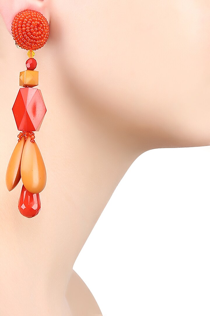 Red and Mustard Multistone Tear Drop Earrings by Karleo