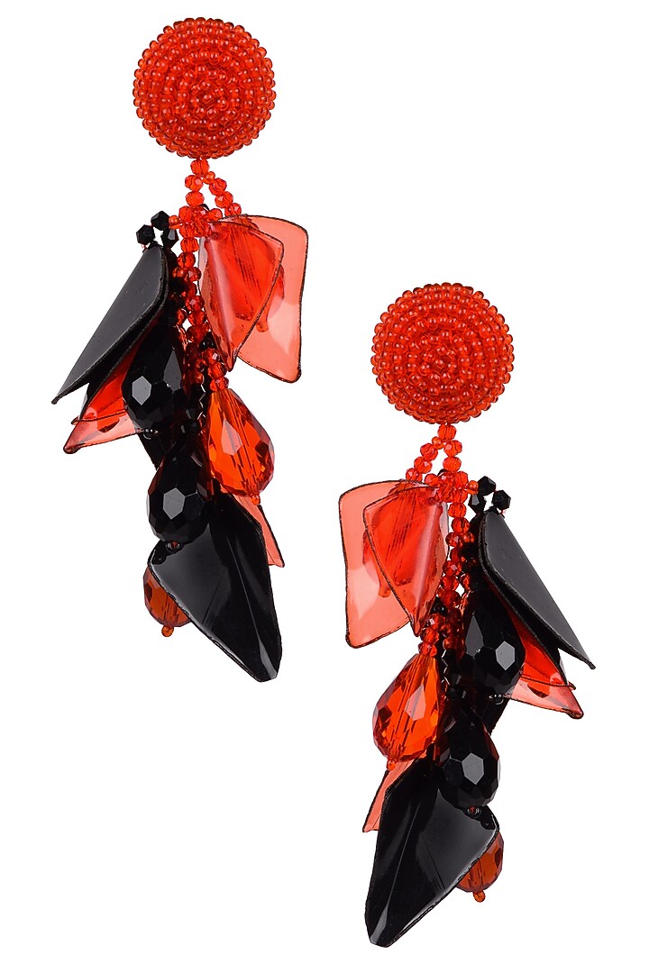 Karleo presents Red and black clustered blooming petal drop earrings available only at Pernia's Pop Up Shop.