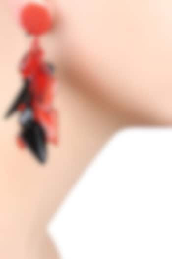 Red and Black Clustered Blooming Petal Drop Earrings by Karleo