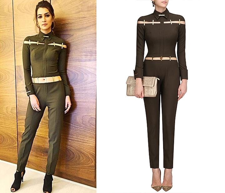 Olive and gold metal chips detail jumpsuit available only at Pernia's Pop Up Shop