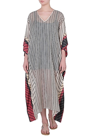 Off White Printed Kaftan Kurta by Krishna Mehta