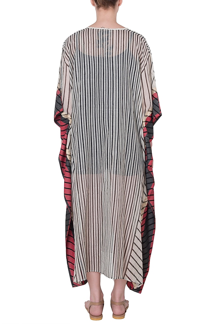 Off White Printed Kaftan Kurta by Krishna Mehta at Pernia's Pop Up Shop
