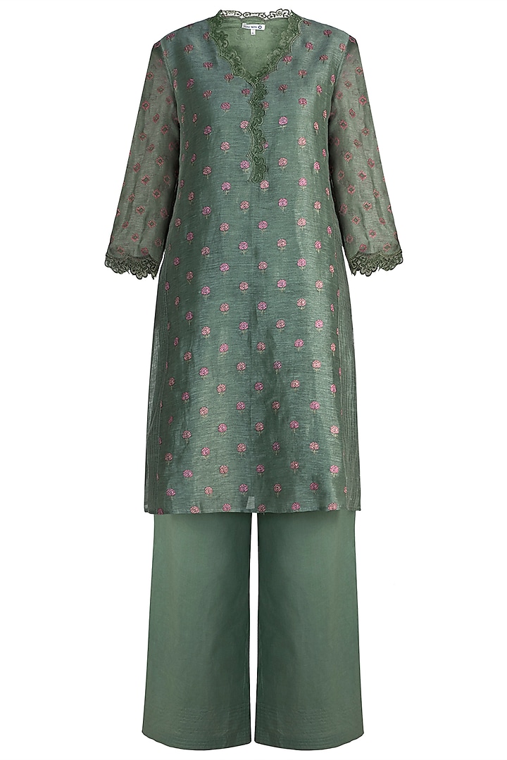 Green Embroidered Tunic Set by Krishna Mehta
