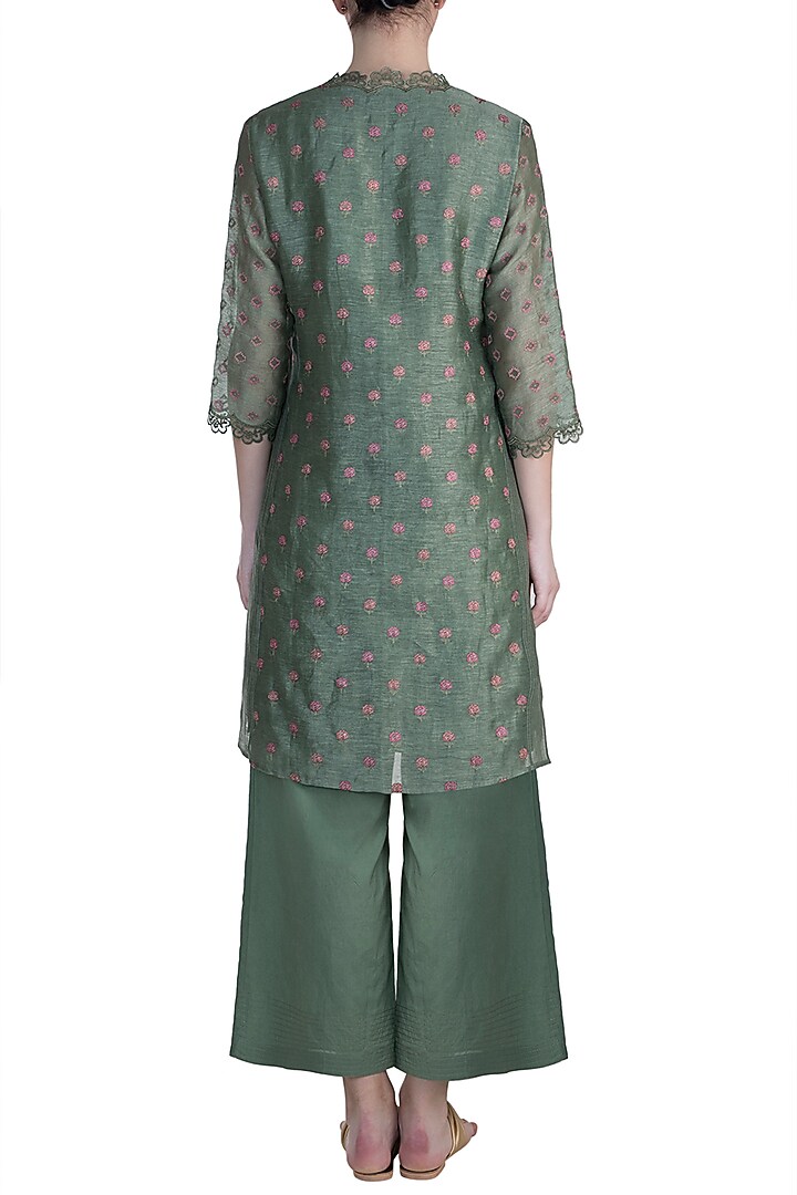 Green Embroidered Tunic Set by Krishna Mehta at Pernia's Pop Up Shop