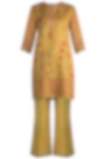 Mustard Printed Maheshwari Tunic Set by Krishna Mehta at Pernia's Pop Up Shop