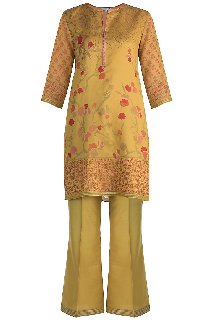 Mustard Printed Maheshwari Tunic Set by Krishna Mehta at Pernia's Pop Up Shop