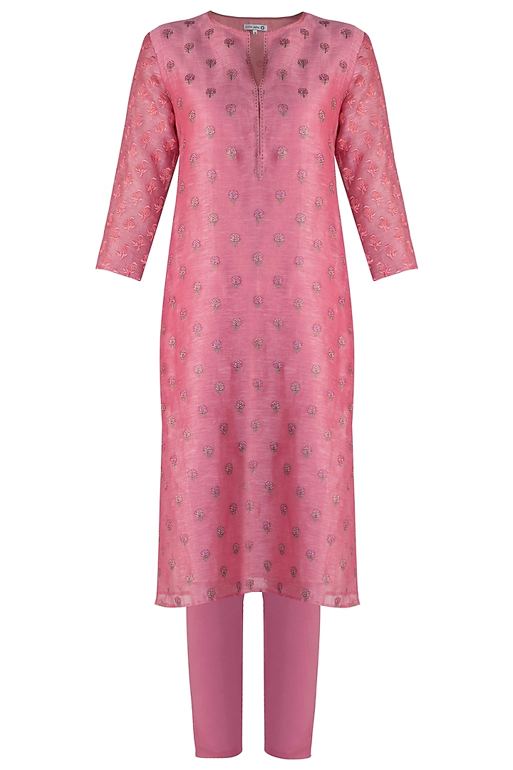 Pink Embroidered Tunic Set by Krishna Mehta
