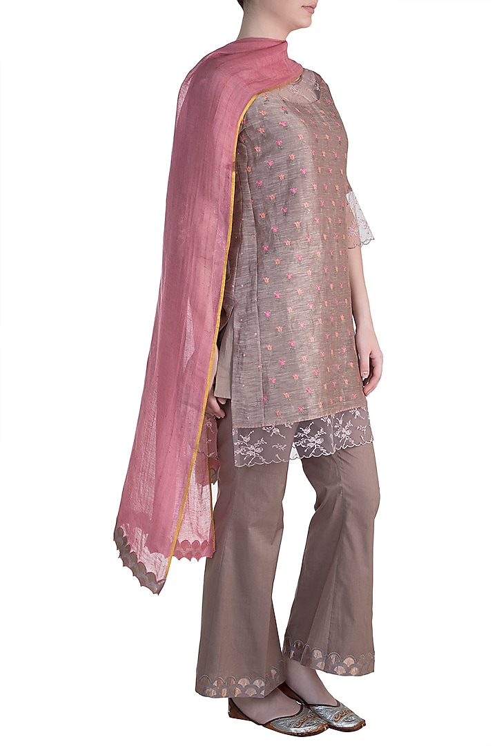 Brown Embroidered Tunic Set by Krishna Mehta at Pernia's Pop Up Shop