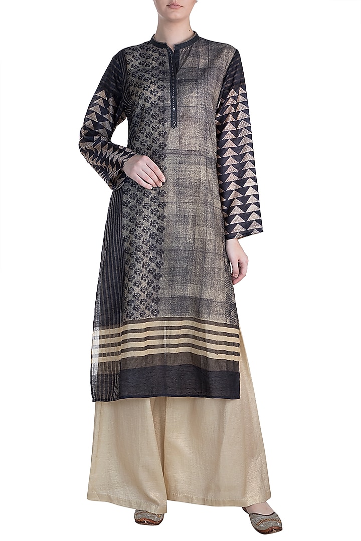 Black Embellished & Printed Tunic by Krishna Mehta at Pernia's Pop Up Shop