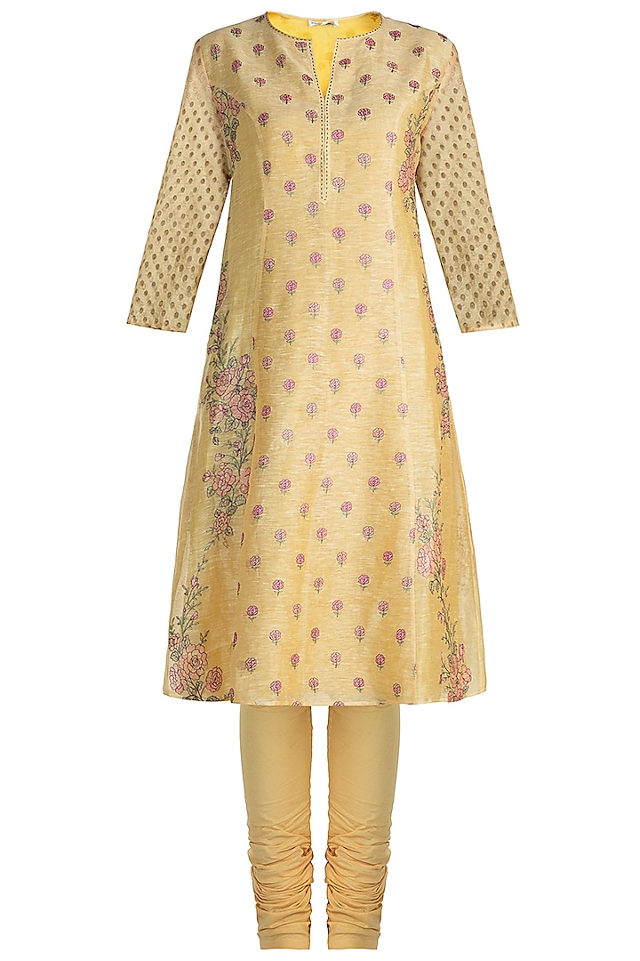 Yellow Embroidered Tunic Set by Krishna Mehta