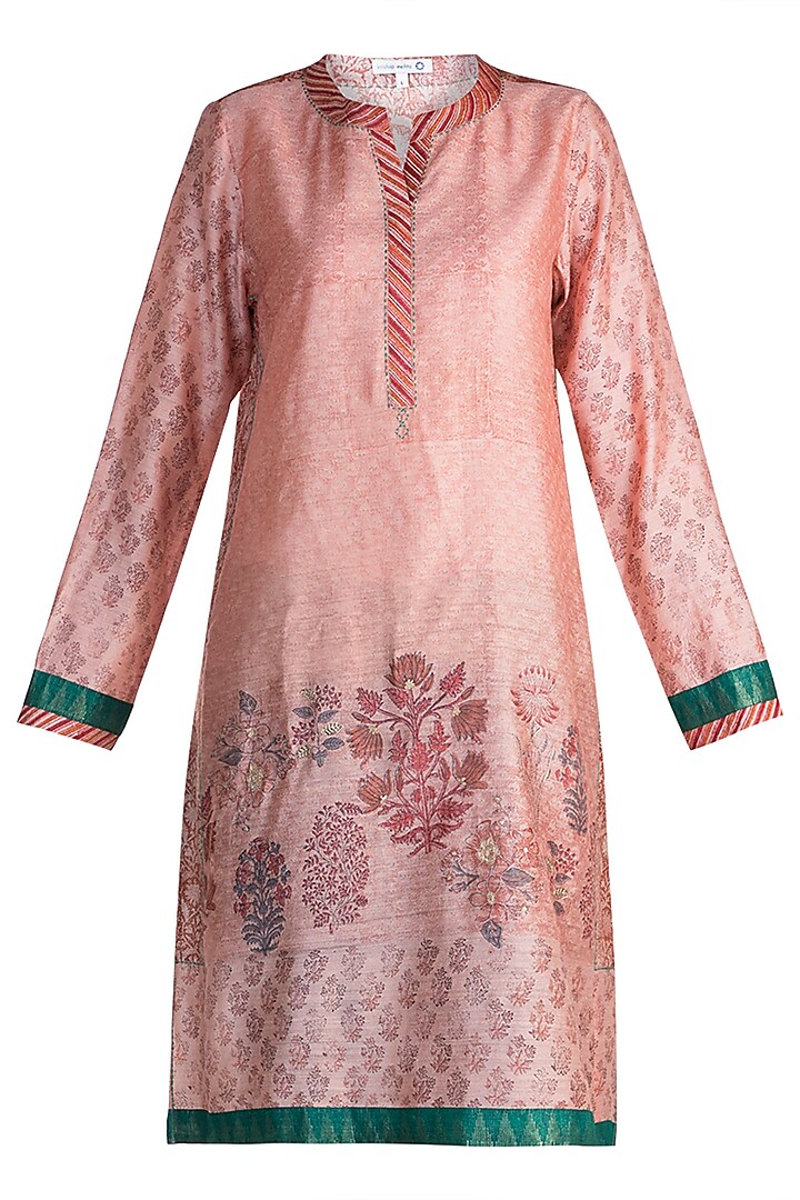 Peach Embellished Printed Tunic by Krishna Mehta