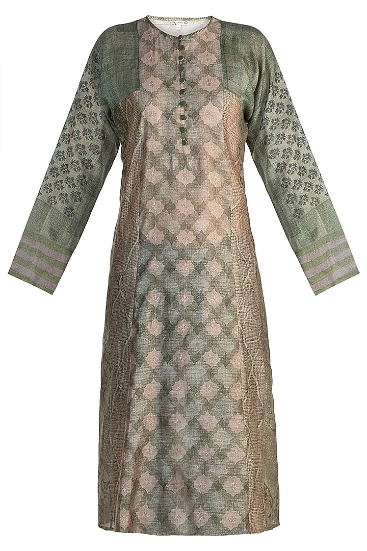 Dark Green Embroidered Printed Tunic by Krishna Mehta at Pernia's Pop Up Shop