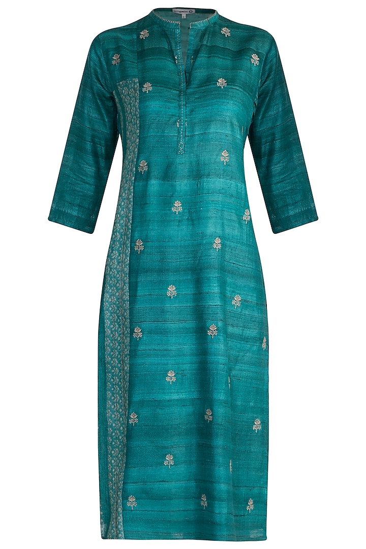 Turquoise Printed Tunic by Krishna Mehta