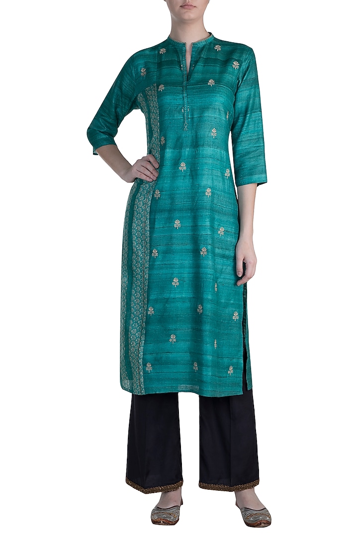 Turquoise Printed Tunic by Krishna Mehta at Pernia's Pop Up Shop