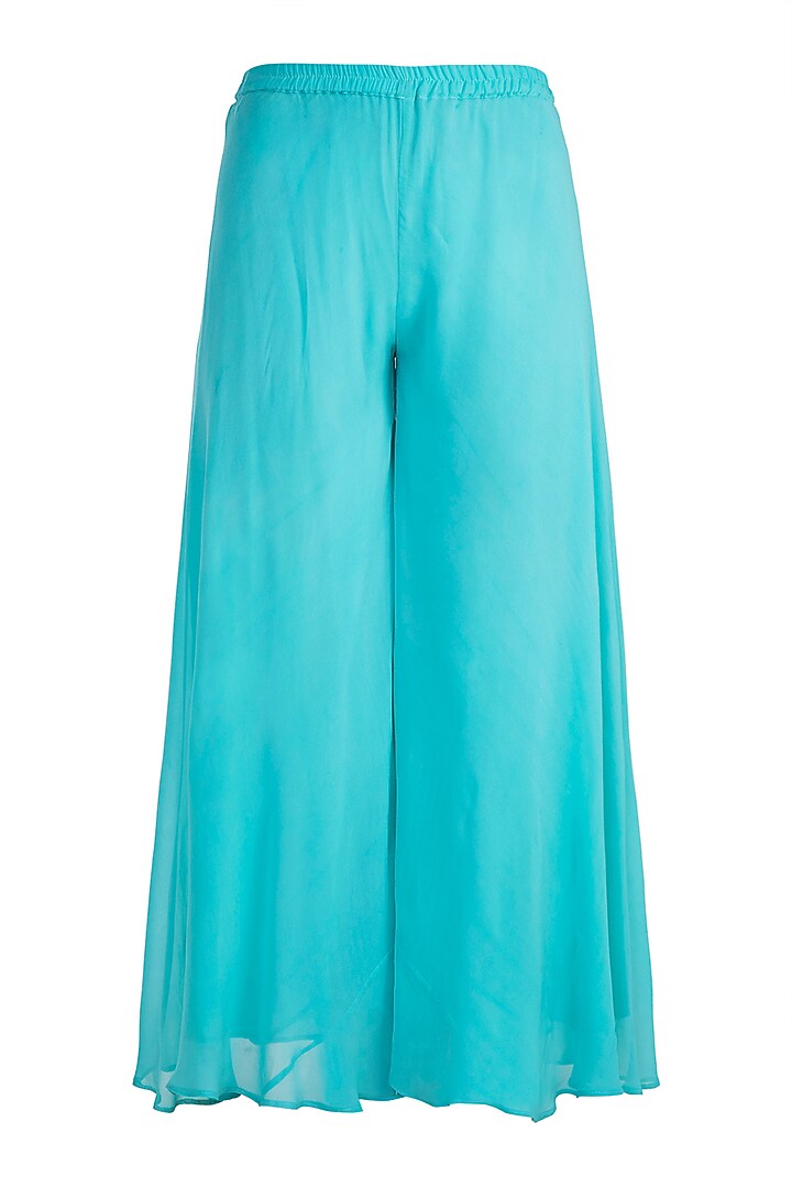 Blue Printed & Embroidered Tunic With Palazzo Pants by Krishna Mehta at Pernia's Pop Up Shop