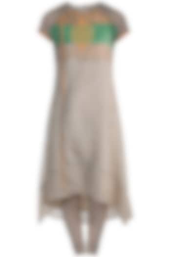 Dark Beige Embroidered Printed Kurta Set by Krishna Mehta at Pernia's Pop Up Shop