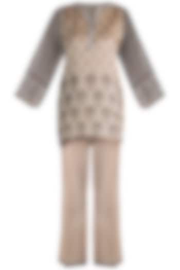 Beige Printed Maheshwari Kurta Set by Krishna Mehta at Pernia's Pop Up Shop