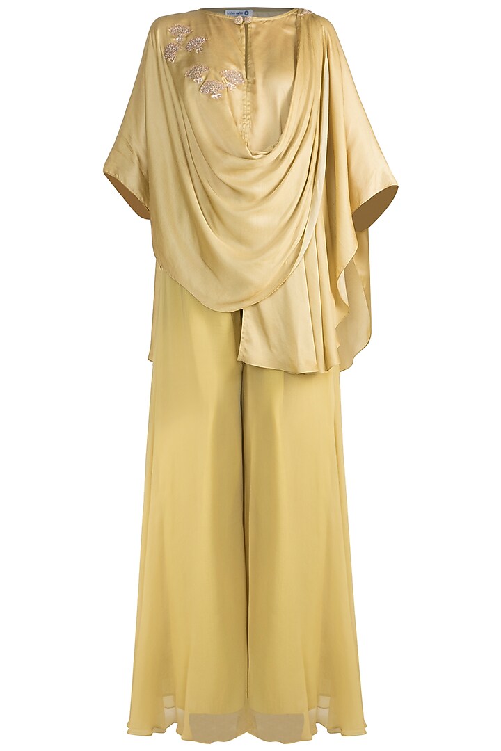 Olive Green Embroidered Top With Palazzo Pants by Krishna Mehta at Pernia's Pop Up Shop