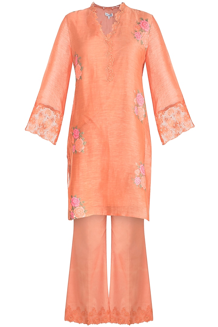 Orange Embroidered Tunic Set by Krishna Mehta