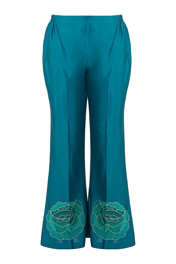 Turquoise Embroidered Printed Tunic With Pants by Krishna Mehta at Pernia's Pop Up Shop