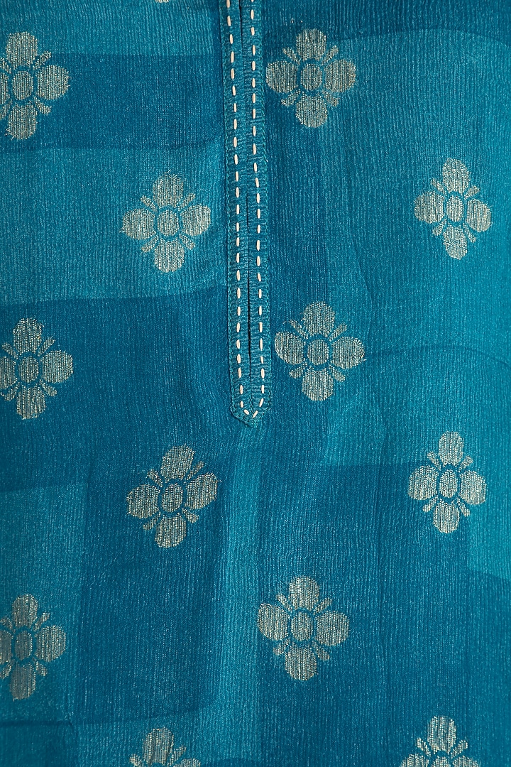 Turquoise Embroidered Printed Tunic With Pants by Krishna Mehta at Pernia's Pop Up Shop