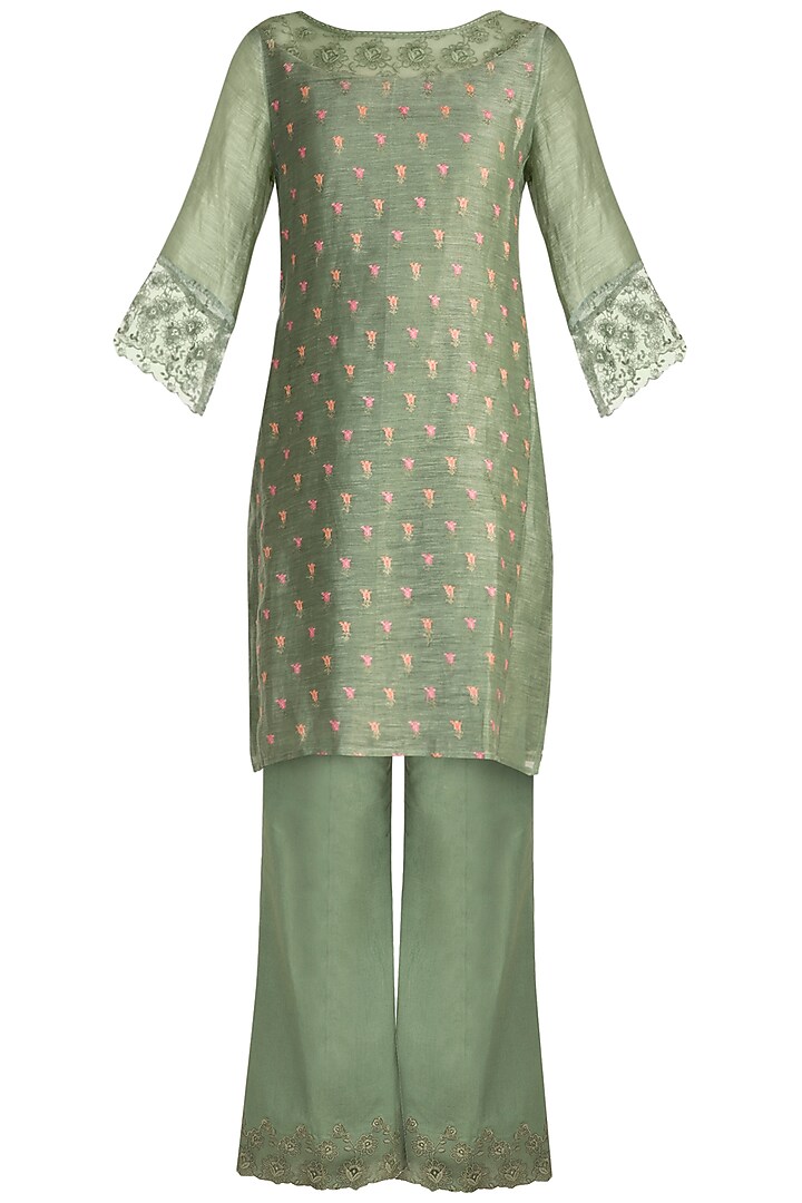 Green Embroidered Tunic Set by Krishna Mehta at Pernia's Pop Up Shop