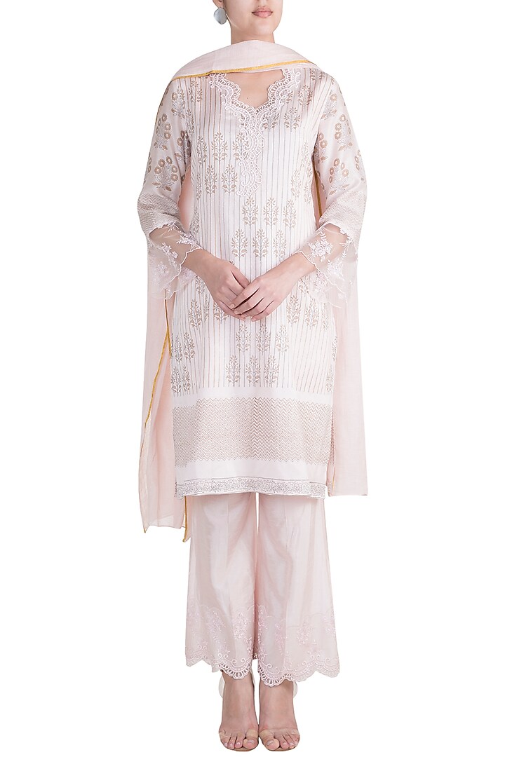 Baby Pink Printed Tunic Set by Krishna Mehta at Pernia's Pop Up Shop