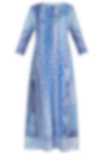 Blue & Purple Embroidered Printed Tunic by Krishna Mehta at Pernia's Pop Up Shop