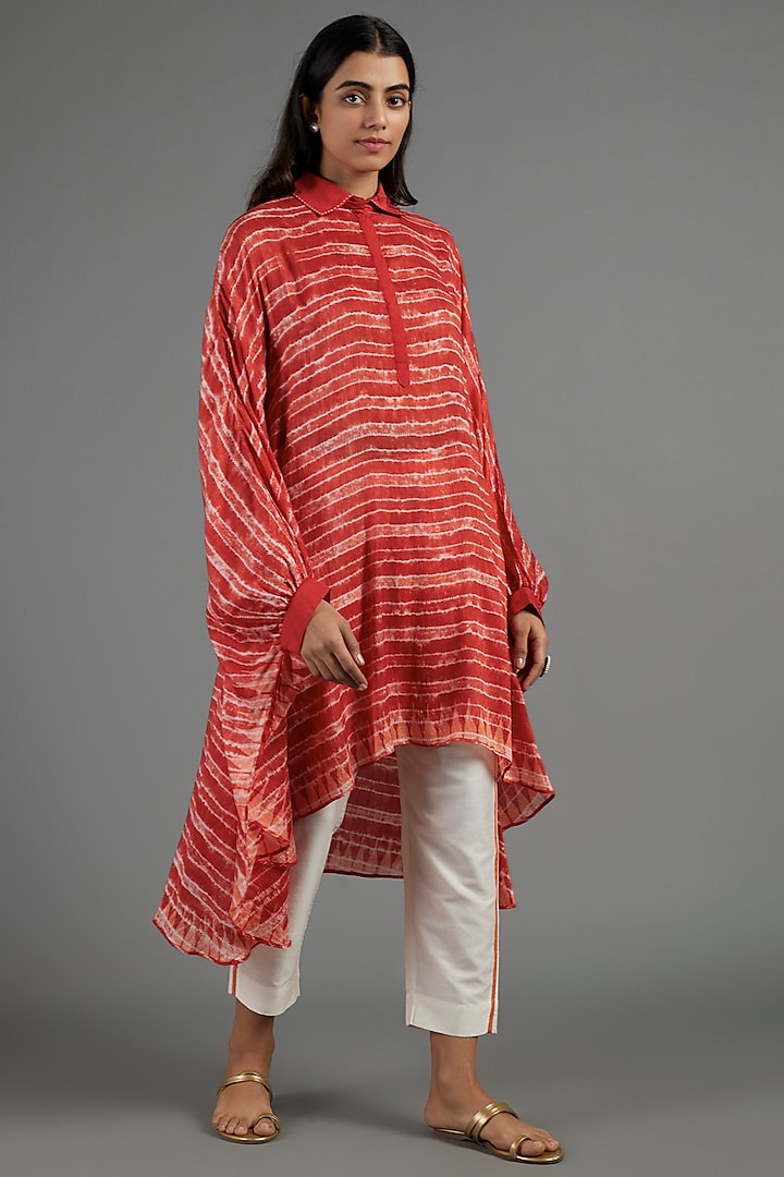 Red Tie-Dye Printed Tunic Set by Krishna Mehta