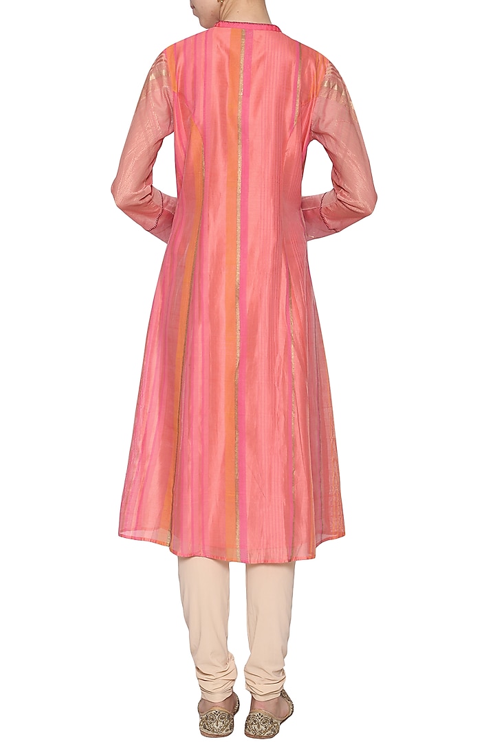 Coral embroidered printed tunic by KRISHNA MEHTA