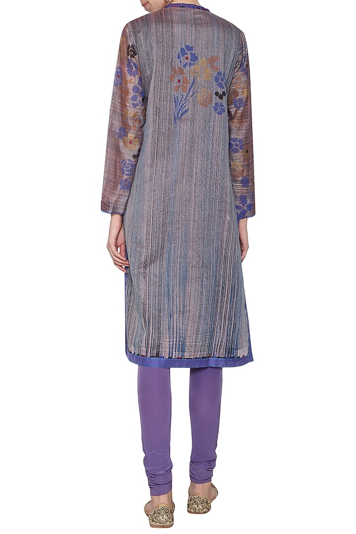 Grey blue printed embroidered tunic by KRISHNA MEHTA