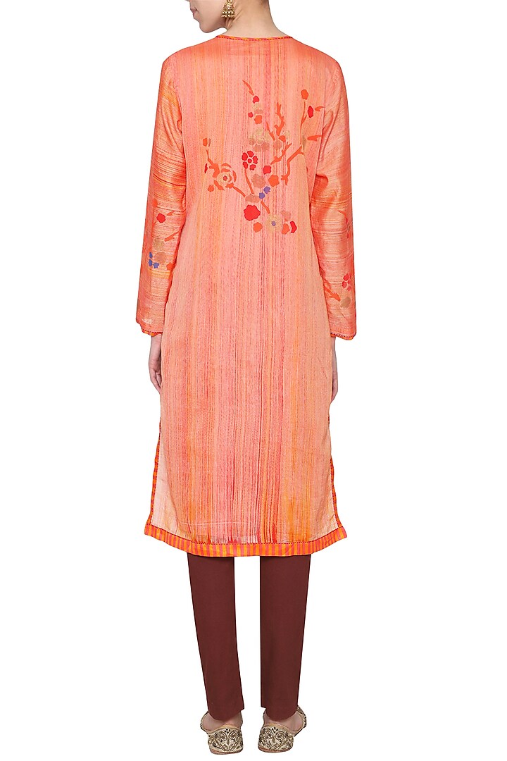 Coral embroidered tunic by KRISHNA MEHTA