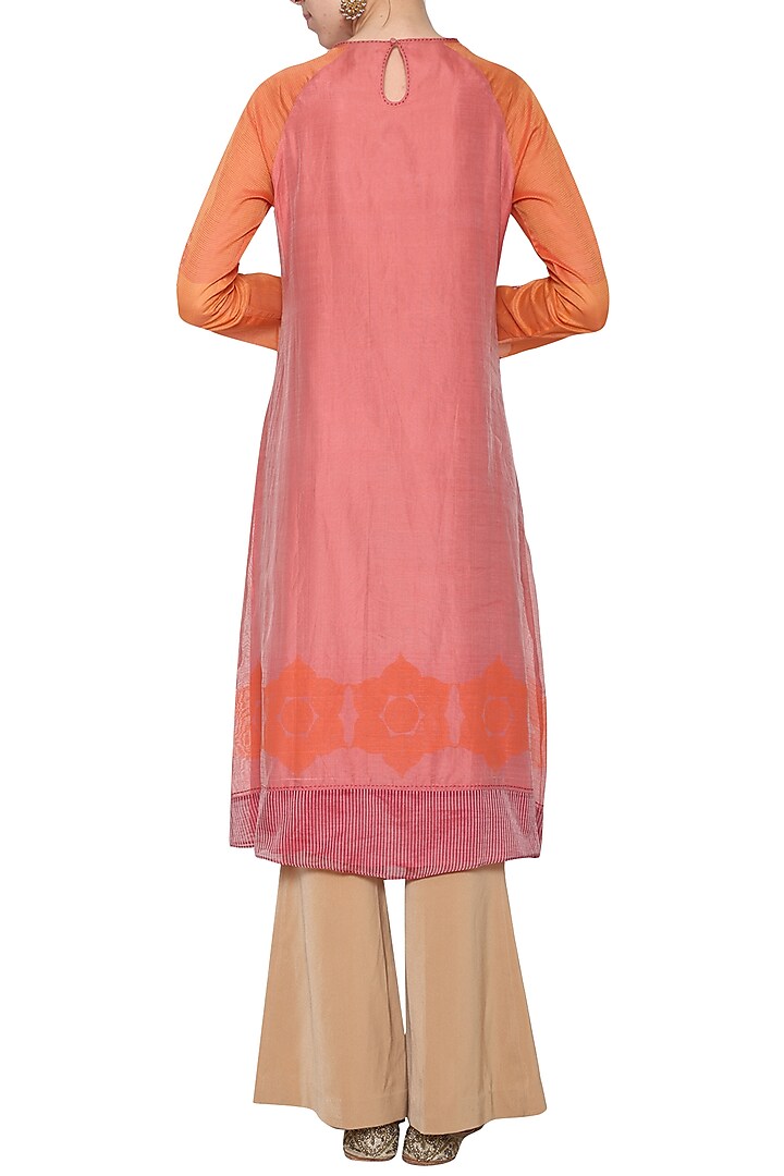 Coral embroidered printed tunic by KRISHNA MEHTA